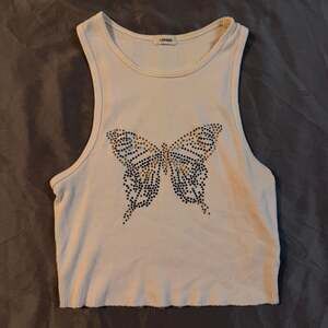 Garage Butterfly Rhinestone Ribbed Crop Tank Top